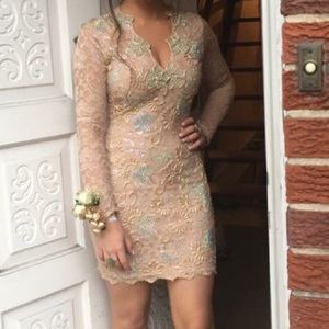 Tan long sleeve lace crochet dress